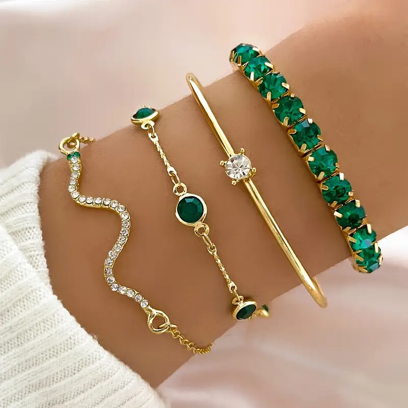 Green Zirconia Vintage Bracelet Set