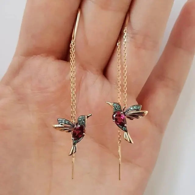 Hummingbird Earrings with Enamel & Zirconia
