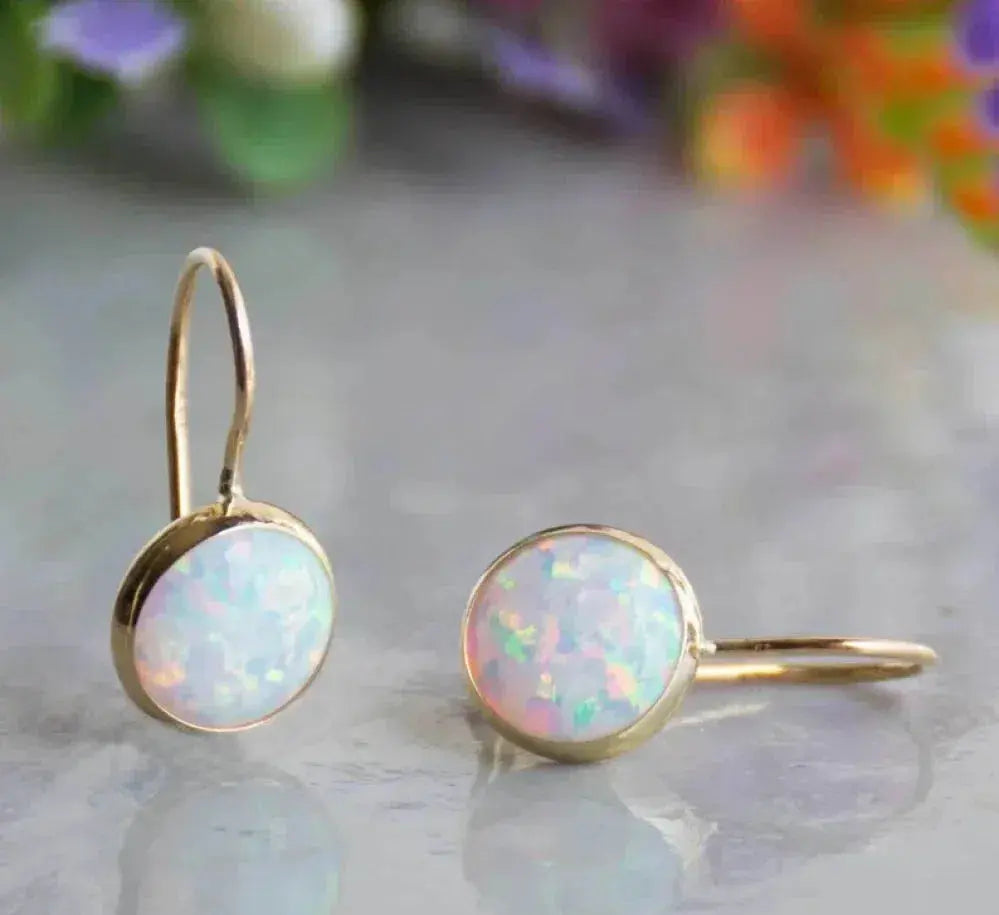 Vintage Gold Opal Stone Earrings
